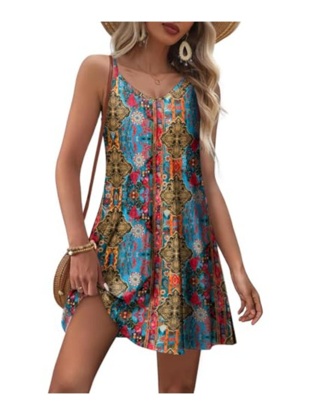 Women Spaghetti Strap Midi Dress Scoop Neck